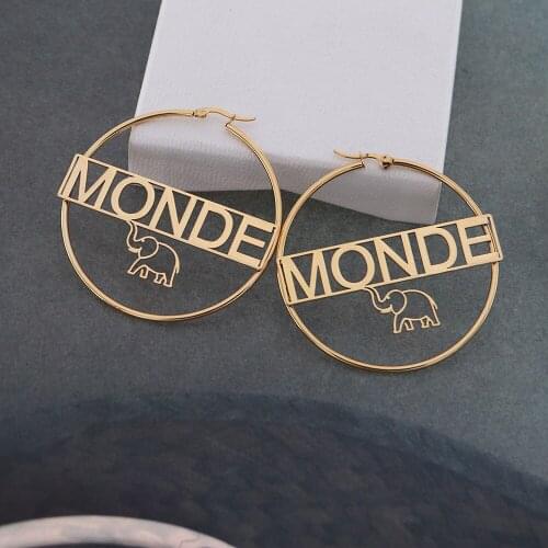 Custom Name Hoop Earrings Personalized Gold Silver Color Stainless Steel Earrings Women Letter Nameplate Circle Hip Hop Jewelry