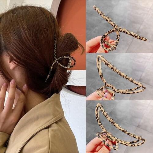 2021 New Leopard Crabs Hair Clips For Women Fashion Metal Hair Claw Girl Hollow Out Geometric Butterfly Cat Ear Hair Accessories