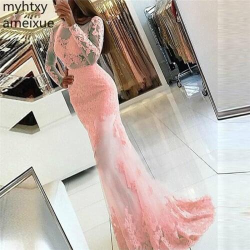 Long Sleeves Lace Mermaid Prom Dress 2020 Plus Size Robe De Soiree Vestido De Festa Evening Dress Pageant Formal Party Dress