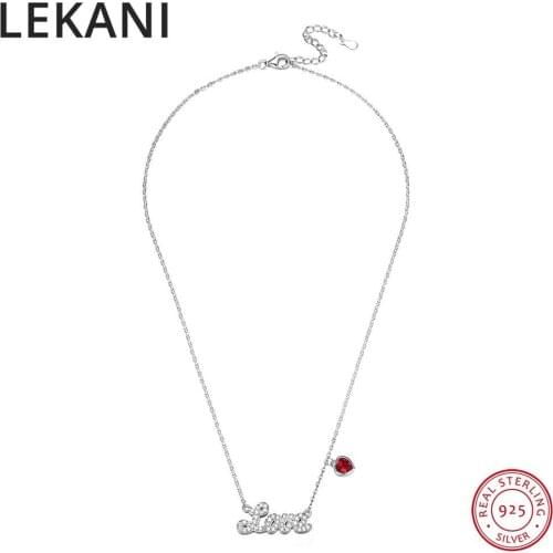 Real 925 Sterling Silver LOVE Letter Necklace Red Heart Crystals From Swarovski For Women Party Wedding Jewelry Charm Gift