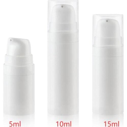 1pcs 2020 New 5ml 10ml 15ml Plastic White PP Mini Airless Pump Lotion Bottle Pot Skin Care Cream Container Snap On Emulsion Can
