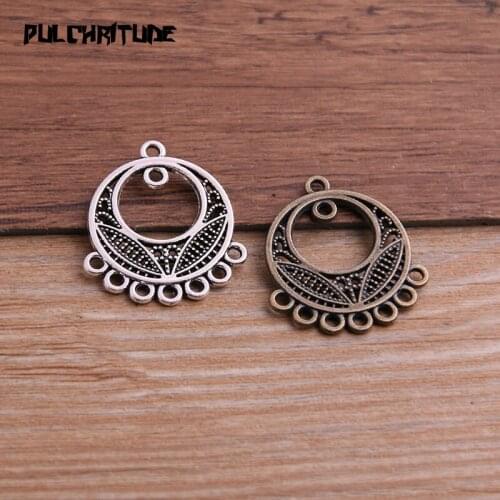 12pcs 23*27mm Two Color Zinc Alloy Necklace Charm Jewelry DIY Hollow Round Connector Pendant Necklace