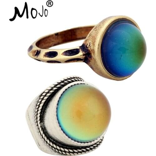 2PCS Vintage Bohemia Retro Color Change Mood Ring Emotion Feeling Changeable Ring Temperature Control Ring for Women RG002-RS045