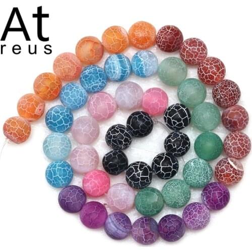 6 8 10MM Colorful Natural Stone Frost Cracked Dragon Veins Fire Agates Beads Round Bead for Jewelry Making Handmade Diy Bracelet