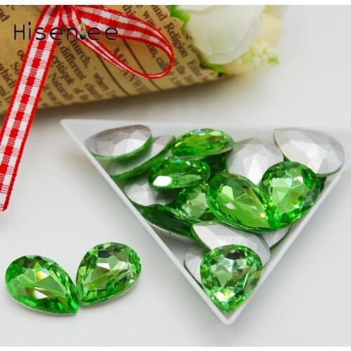 4x6mm 100pcs Glitter Clear Glass Rhinestones Grass green Drop Shape Pointback Art Nail Dress Embellishment Design Strass