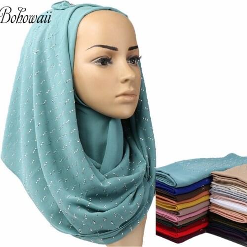 BOHOWAII New Fashion Glitter Turban Scarf Muslim Hijab Foulard Femme Musulman Bubble Chiffon Kopftuch