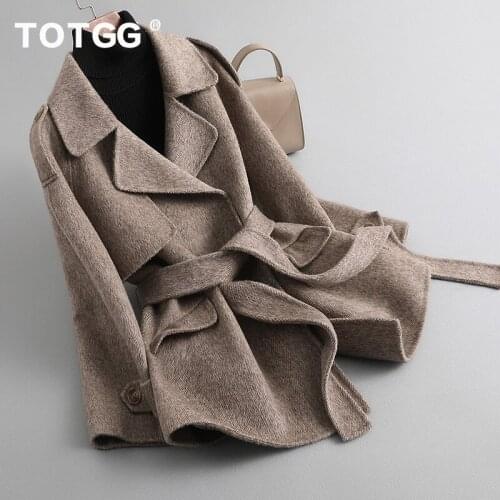 Double sided cashmere coat womens middle and long 2021 new high-end Korean lace up thin wool coat