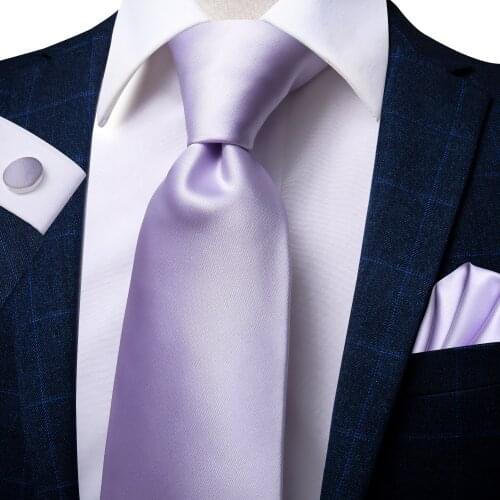 Hi-Tie Classic Silk Mens Tie Set Purple Solid Necktie For Men Blue Luxury 8.5cm Large Fashion Hanky Cufflinks Set High Quality