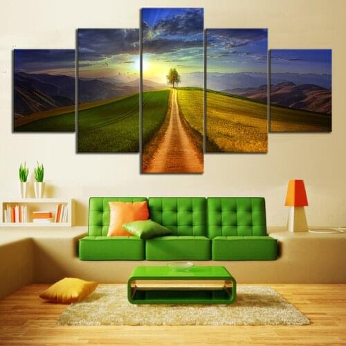 Art Canvas Prints Poster Painting 5 Panel Tree And Prairie Landscape Home Decoration Modular For Living Room Framework