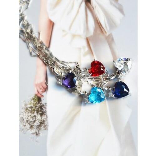 KOFSAC 2021 Fashion Silver Color Necklaces Women Jewelry Shiny Crystal Zircon Red Blue Heart Pendant Lady Valentines Day Gifts