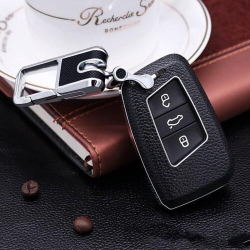 Leather Car Key Remote Cover Case For Volkswagen VW Tiguan MK2 Magotan Passat B8 CC 2017 2018 For Skoda Superb A7