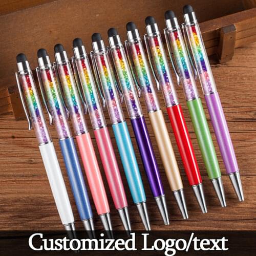 Creative Crystal Pen Diamond Ballpoint Pens Stationery Ballpen Stylus Pen Touch Pen Oily Black Refill Customized Logo gift