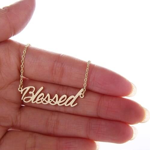 Nameplate pendant Blessed Name Necklace for Women/Girl Script Pendant Gold Color Stainless Steel Popular Letters Jewelry NL2415