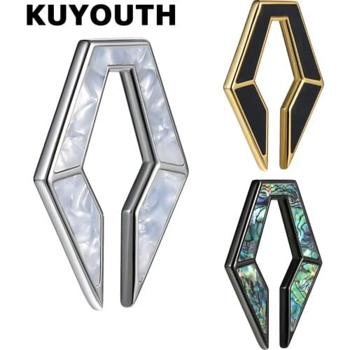 KUYOUTH New Stainless Steel Rhombus White Multicolor Shell Paint Black Ear Weight Body Piercing Jewelry Earring Expanders 2PCS