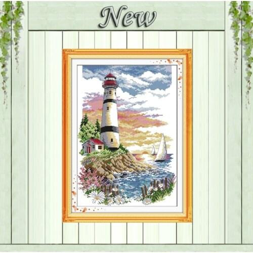 Lighthouse seaside scenery Painting 11CT Counted printed on canvas DMC 14CT chinese Cross Stitch kits embroidery needlework Sets