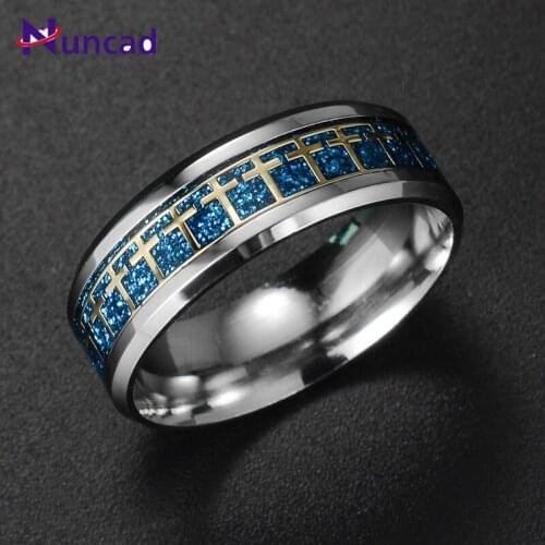 Fashion Party Jewelry Mens Titanium Steel Ring 2019 New Trendy Blue Black Cross Shaped Titanium Steel Ring Full Size 6-13