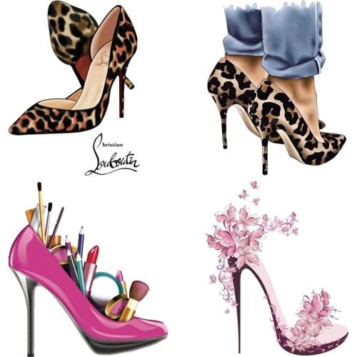 Fashion High heels beauty stripes heat-sensitive patches woman t-shirt applique on clothes iron on transfers for clothing custom