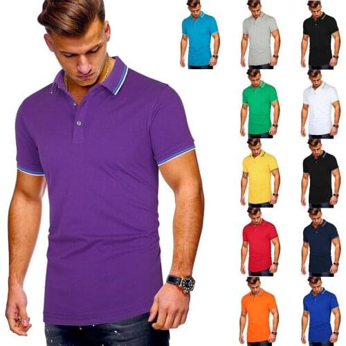2021 New Summer High Quality Mens Pure Color Collar Cuff Stripe Patchwork Slim Short Sleeve Mens POLO Shirts