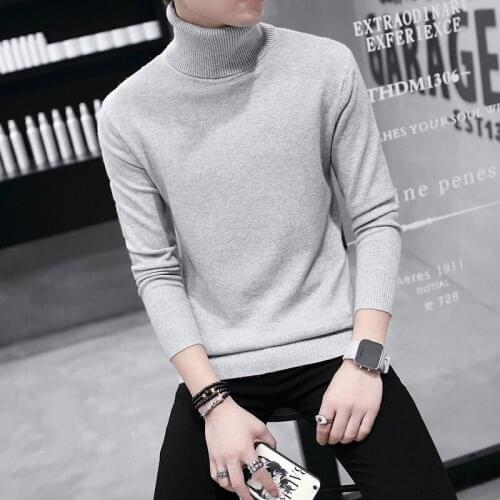 2018 New Autumn Winter Mens Sweater Men Elastic Turtleneck Solid Slim Fit Brand Knitted Pullovers Casual Thick Wool Sweaters