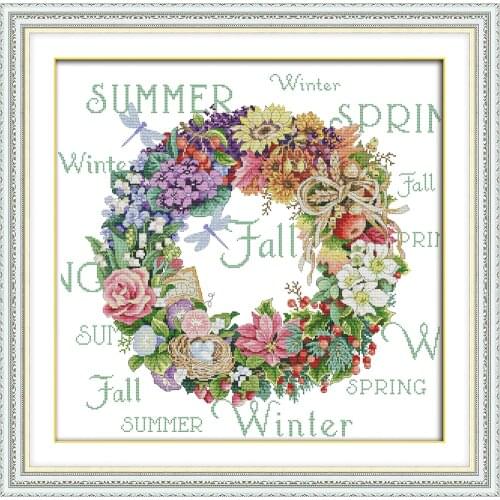Wreath of All seasons (5) cross stitch kit 14ct 11ct print canvas hand sew cross-stitching embroidery DIY handmade needlework