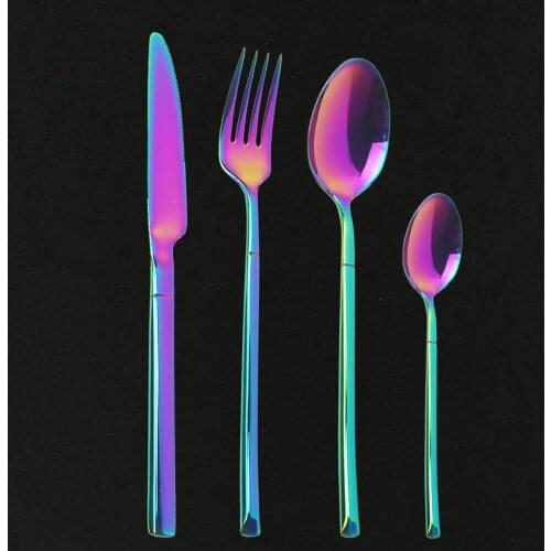 4Pcs/Set Mirror Cutlery Dinnerware Set Rainbow Silverware Set Dinner Fork Tea Spoon Kitchen Service Knife Set Dropshipping