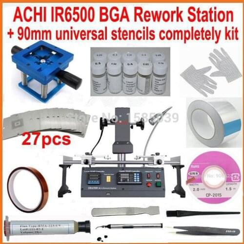 New BGA rework station infrared ACHI IR6500 motherboard repair machine + 27pcs 90mm universal bga stencils kit reballing base