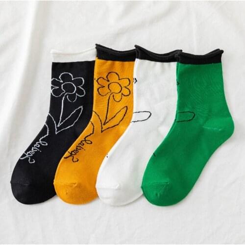 2020 New Kawaii Flowers Woman Socks Cotton Japanese Harajuku Style Funny Socks Women 30301