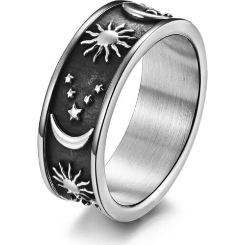 2021 European and American Fashion New Unisex Vintage Old 8mm Moon Star Sun Declaration Bohemian Ring Trend Ring