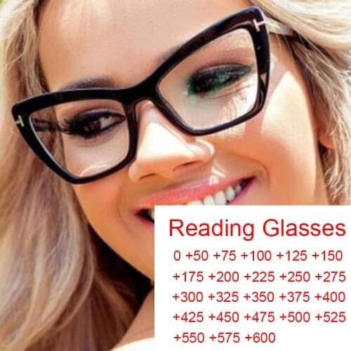 Reading Glasses For Women Anti Blue Light Stylish Rectangular Cat Eye Eyeglasses Computer Screen Presbyopic Glasses +2 +3 Luxury
