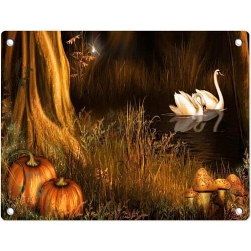 Tin Signs Autumn Evening Swans & Pumpkins Metal Sign for Bedroom Cafe Home Bar Pub Coffee Beer Kitchen Bathroom Funny Wall Decor