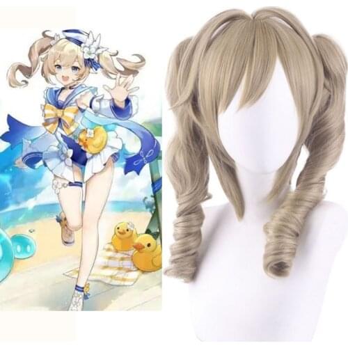 35/65CM Game Genshin Impact Wig Cosplay Barbara Double Ponytail Roman Curly Fake Hair COS Wig Westwind Knights Anime Wig Unsex