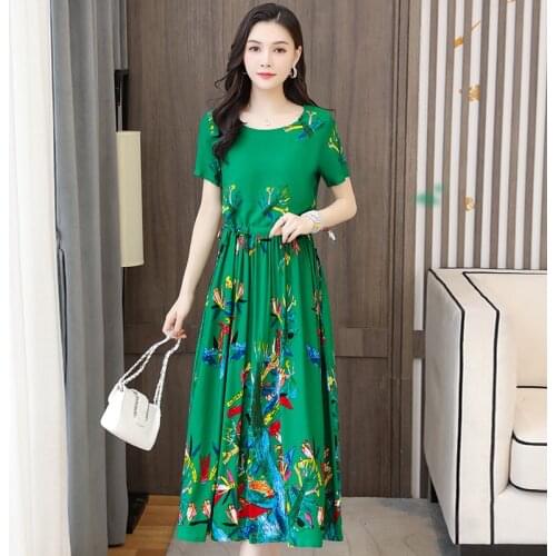 Printed Oversize Long Dress Women short Sleeve Dresses Female 2021 New Summer Casual Lady Vestidos