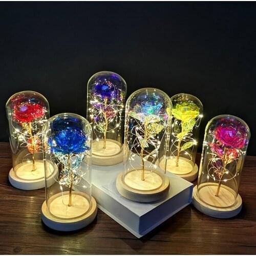Eternal Foil Flower With Fairy String Lights In Dome Mothers Day LED Light Rose Lovely Valentines Day Gift for Girlfriend