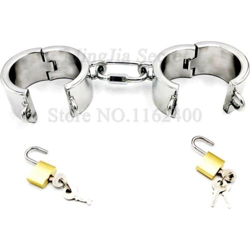 Detachable Stainless Steel Handcuffs Lockable Hand Cuffs Restraints Bondage Shackles Fetish Slave Manacle Sex Toys For Couples