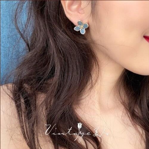 925 Silver Needle Klein Blue Vintage Retro Elegant Wedding Blue Flower Charming Ear Stud Earring Jewelry for Women Gift 2021 New