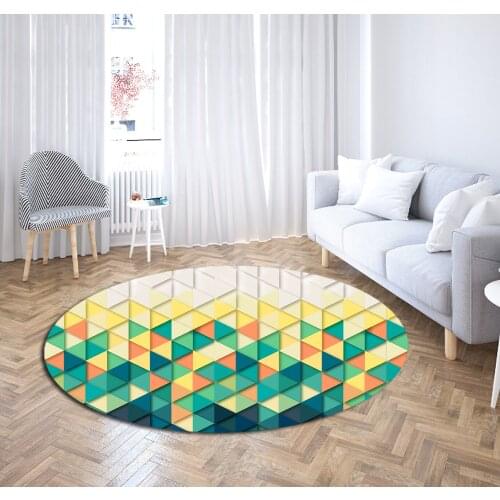 Modern Style Geometric Pattern Round Carpet Non-Slip Bath Mat Soft Polyester Area Rug for Living Room Decor Floor Mat Carpet