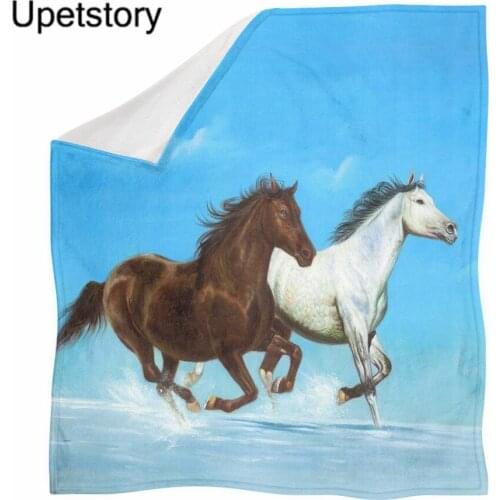 Upetstory Horse Printed Warmth Throw Blanket Super Soft Sherpa Fleece TV Blankets On Sofa Travel Bedding Kids Bedspread