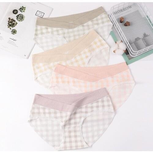 Plaid Maternity Panties Lace Low-waist Pregnant Womens Intimates Breathable Underpants Elastic Waist Pregnancy Briefs Clothing