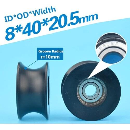 2pcs 8x40x20.5mm nylon Plastic U-shaped groove roller guide pulley wheel 20mm track delrin wrapped 625ZZ bearing pulley