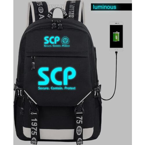 SCP Secure Contain Protect Backpack student school Canvas Bag Luminous Schoolbag reflect light Travel Bags