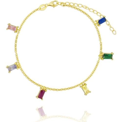 24k Gold-Plated Silver Zircon Jewelry Chain Bracelets For Girls Women Colorful Crystal Charm Bracelet Bangles Pulseras Mujer