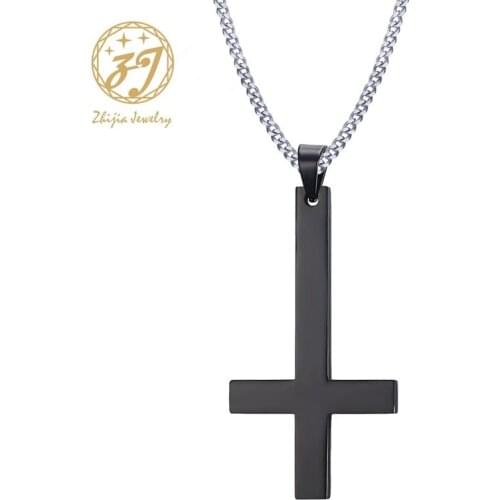 Zhijia Woman /Men Black St Peters Inverted Cross Pendant Necklace for Men Stainless Steel Choker Crux de Sanctus Petrus Jewelry