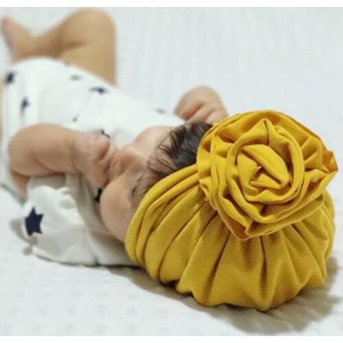 Newborn Baby Lovely Flower Winter Solid Color Thick Hat Boys Girl Cotton Soft Big Bow Turban Bonnet Hat Solids Baby Accessories
