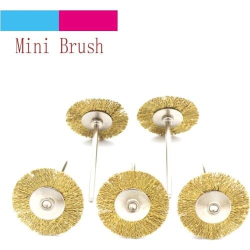 10pcs 25mm Copper Plated Brass Wire Wheel Brush Mini Drill 3.0mm Shank For Dremel Rotary Tools Polishing Accessories T Type