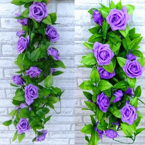 2.4M Artificial Rose Flower Vine Silk Artificial Leaf DIY Craft Fake Flower Festival Supplies Wedding Party Home Decoration