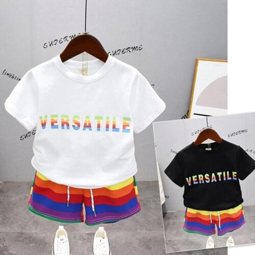 2021 2pcs Summer Baby Boy Children Causal Colorful Letter Printing Suit Tops + Short Boys Clothes Kids Clothes sets 2-7