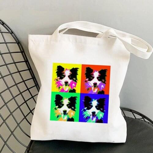 2021 Shopper Colorful Border Collie Printed Tote Bag women Harajuku shopper handbag girl Shoulder shopping bag Lady Canvas Bag