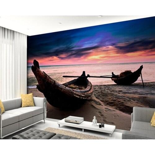 Custom 3D photo wallpaper, sunrise on the beach of the boat mural for the living room bedroom TV background wall wallpaper
