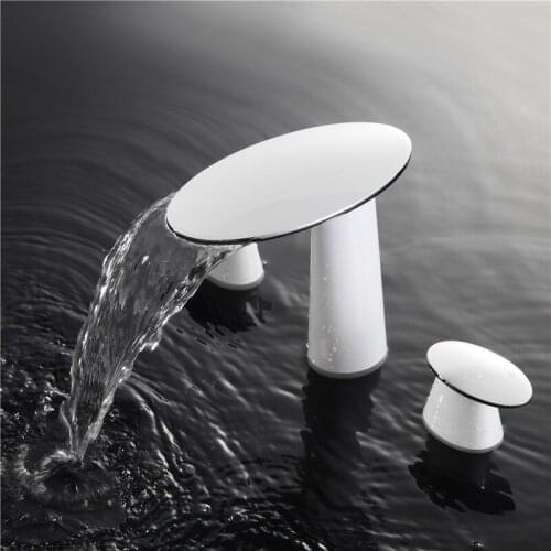 Free ship Chrome white color 8 inch widespread bathroom waterfall Lavatory Sink faucet oval handles tap