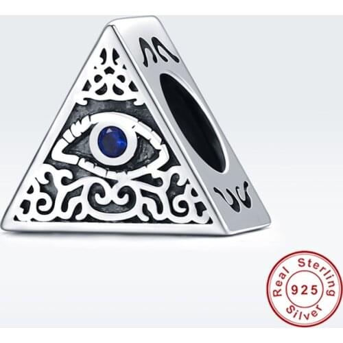 Fit women bracelet original 925 silver pyramid demon eye charm beads 100% pure silver making luxury DIY European jewelry